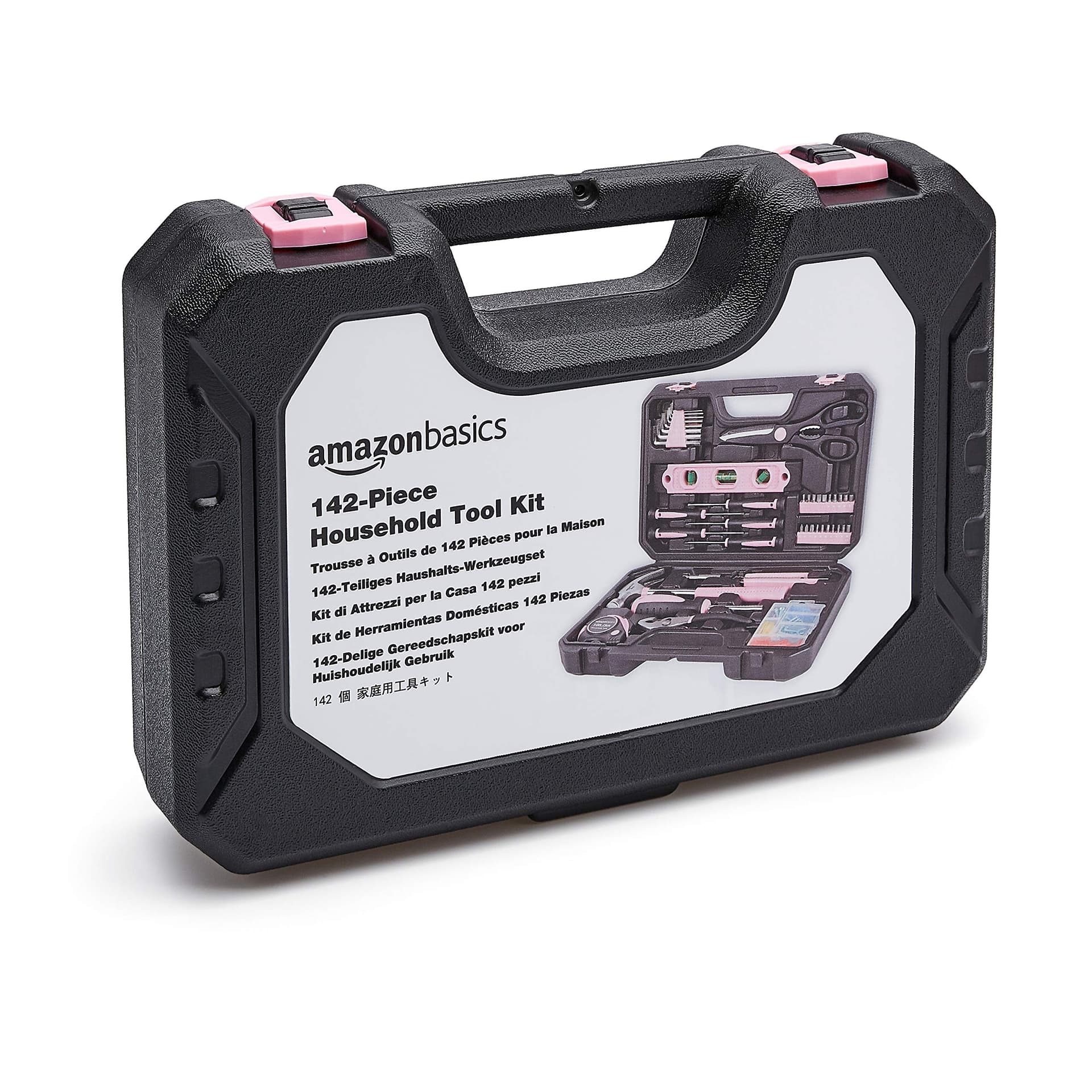 Amazon Basics - Juego de herramientas para el hogar con estuche de almacenamiento, 142 piezas, rosa, 34 x 23 x 23 cm thumbnail 7