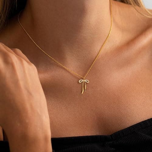 Plenky Gold Necklace for Women-14K Gold Plated Bow,Dragon,Shell, Palm Tree, Seahorse, Conch Shell,Sardines, Cowboy Boot,Bat,Bunny Pendant Beachy Jewelry for Women Gifts thumbnail 4