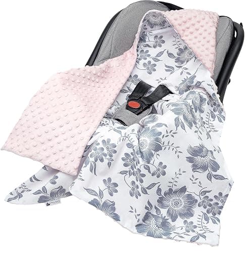 Medi Partners Einschlagdecke Baby Babyschale 100% Baumwolle für Sommer 85x85cm Kinderwagen Kuscheldecke universal Baby Decke Einschlagdecken Babydecke Buggy Autositz (Berry mit rosa Minky) - Berry mit Rosa Minky - 85x85cm - Image 1