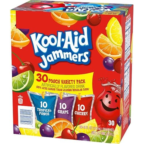 Kool-Aid Jammers Tropical Punch, Grape & Cherry Flavored 0% Juice Drink Variety Pack, 30 ct Box, 6 fl oz Pouches (Pack of 6) thumbnail 6