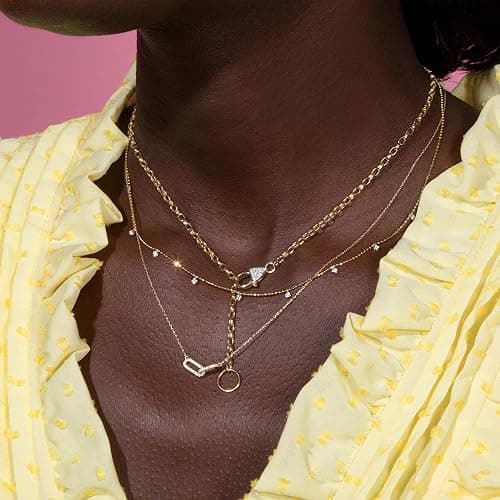 Freekiss Gold Pendant Necklace for Women, Dainty Diamond Necklaces for Women Simple 14K Gold Plated Paperclip Choker Necklaces Cute Minimalist Open Oval Necklaces Gold Jewelry for Women Gifts thumbnail 5