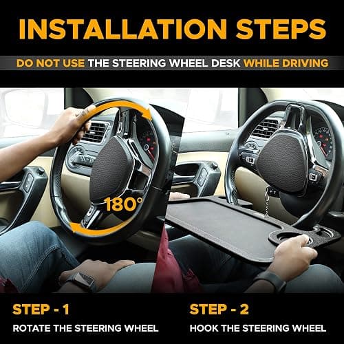 EcoNour 2 in 1 Car Steering Wheel Desk | Tray for Laptop Car Mount with Pen Holder | Desk Console for Car | Food Tray for Eating with Drinks Holder | Multipurpose Travel Car Accessories thumbnail 6
