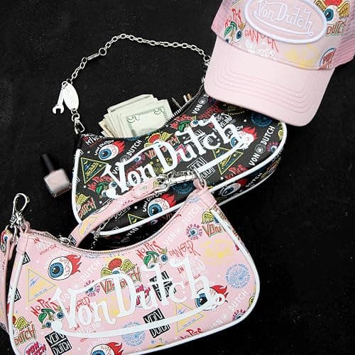 Von Dutch Womens Graphic Shoulder Bag – Stylish Handbag | Silver Chain, Wrench Charm Handbag with Adjustable Strap, Spacious Interior, and Iconic Logo Design thumbnail 7