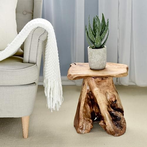 WELLAND Natural Cedar Stump Stool, 14" End Table, Live Edge Side Table, Plant Stand, Small Nightstand, Mushroom Stool for Living Room, Bedroom, Patio, Garden thumbnail 5