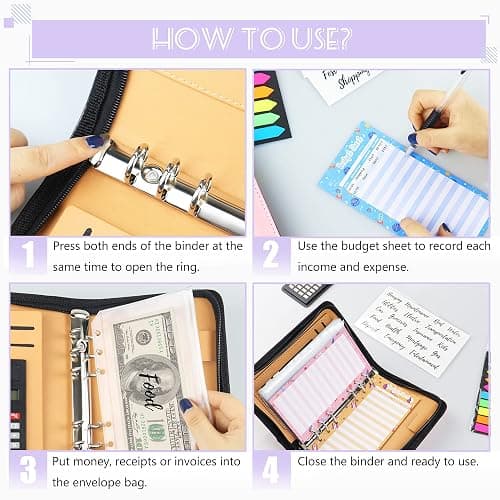Budget Binder with Zipper Envelopes, Cash Envelopes for Budgeting, A6 PU Leather Budget Planner 2026 with Cash Envelopes Calculator, Bill Money Organizer for Cash Saving Budget System Wallet thumbnail 7