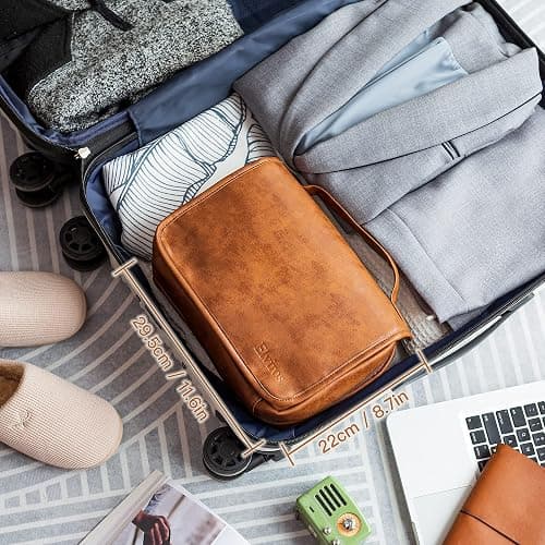 Elviros Hanging Toiletry Bag for Men Travel Essentials 3-in-1 Large Waterproof Dopp Kit PU Leather Shaving Bag with Separate Compartments for Grooming and Toiletries Mens Gift thumbnail 8