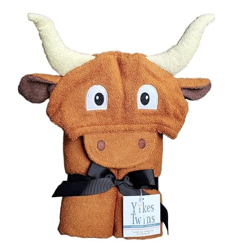 Yikes Twins Hooded Baby Towel for Kids 2-8 | Large 100% Cotton Baby Towel for Girls or Boys | Unisex Cute Texas Longhorn Bath Towels for Babies and Toddlers - Image 1