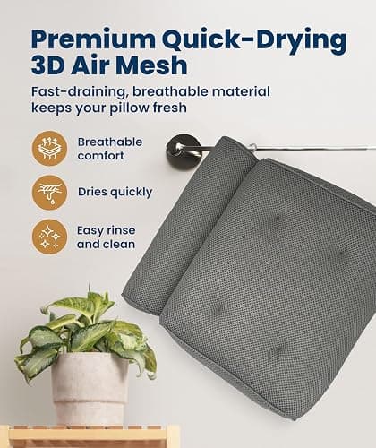 Everlasting Comfort Luxury Bath Pillows for Tub with Head and Neck Support - Non-Slip Bathtub Pillow with Suction Cups, Quick-Drying Mesh & Drying Hook - Jacuzzi & Spa Accessories for Women - Gray thumbnail 5