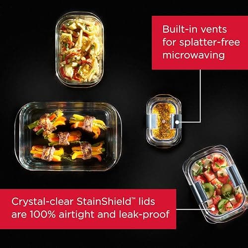 Rubbermaid Brilliance Glass Food Storage Containers, Assorted Sizes, Set of 9, BPA-Free, Leak-Proof, Clear thumbnail 4