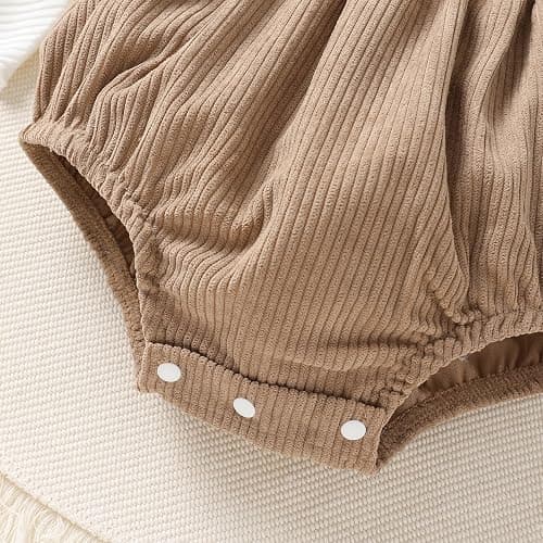 Tiny Cutey Newborn Baby Girl Clothes Bell Sleeve Romper and Corduroy Overalls Shorts Infant Girl Fall Outfits thumbnail 6