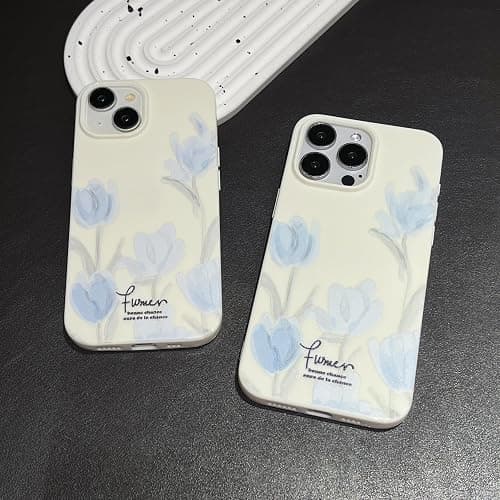 Emylisa Artistic Blue Tulip Flower Soft Designed for iPhone Case (Beige,for iPhone 15) thumbnail 6
