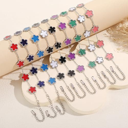 TICVSS Four Leaf Clover Bracelet for Women Platinum Plated Stainless Steel Lucky 4 Leaf Silver Chain Link Bracelet Jewelry Gift for Women thumbnail 7