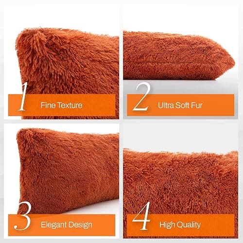 Cheer Collection Long Body Pillow – 20"x54" Shaggy Pillow for Couch and Bed, Plush Side Sleeper Pillow, Fall Decorative Throw Pillows - Rust Orange thumbnail 8