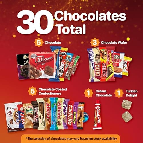 Eastanbul International Snack Box, 30 Chocolate Assortment Bars, Turkish Exotic Snacks, Assorted Candy Variety Pack of Foreign Snacks Exotic Candy Box of Assorted Chocolate thumbnail 3
