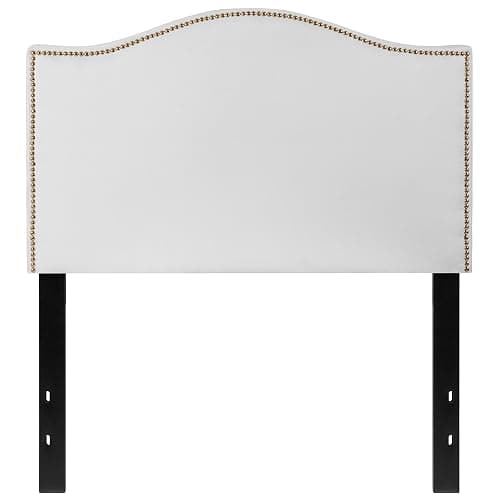 EMMA + OLIVER Upholstered Twin Size Headboard with Nailtrim in White Fabric thumbnail 4