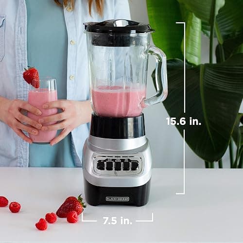 BLACK+DECKER PowerCrush Multi-Function Blender with 6-Cup Glass Jar, 4 Speed Settings, Silver thumbnail 2