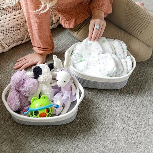 NaturalCozy 5-Piece Rectangle Storage Basket Set- Natural Cotton Rope Woven Baskets for Organizing! Small Basket for Montessori, Baby Nursery, Dog Toy Baskets, Cat Toy Box, Bathroom Organization Bin thumbnail 5