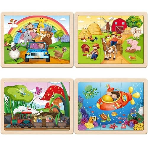 SYNARRY Large Animal Wooden Puzzles for Kids Ages 4-6, 4-in-1 Gift Set | Animal Puzzles for Toddlers & Kids Ages 3-5, Birthday Gifts for Boys & Girls, Educational Animal Toys, Screen-Free Play thumbnail 4