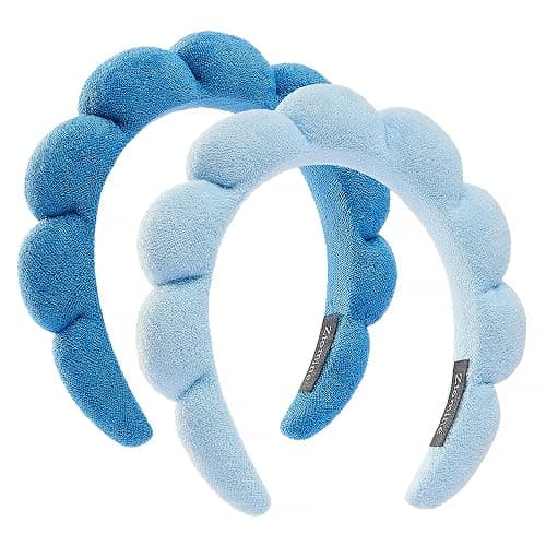 Spa Face Washing Headbands Set - 2 Terry Cloth Makeup Headbands, Combo Pack for Facial Skincare, Face Masks (Dark Blue + Light Blue) - Image 1