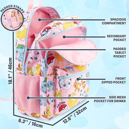 Get Trend Pokemon Kids Backpack for Girls, 18in Bookbag with Padded Straps, Pikachu Travel School Bag Anime Gifts for Girls (Multi Pokemon) thumbnail 5