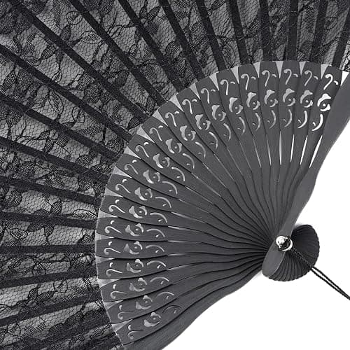 choyaxo Black Lace Handheld Fan Bamboo Folding Fan | Bamboo Silk Hand Fan for Women Wedding Decoration Dancing Party thumbnail 4