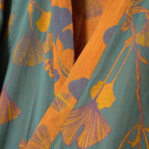 Purefair 100% Cotton Gauze Ginkgo Leaf Kimono Robe, Long Knit Loose Bathrobe Nightgown Ladies Loungewear Sleepwear for Women thumbnail 4