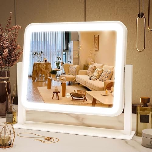 FENNIO Vanity Mirror with Lights 14"×12" Makeup Mirror with Lights,Lighted Vanity Mirror Tabletop,Smart Touch with 3-Color Lighting,Dimmable,for Vanity Desk Tabletop - Image 1