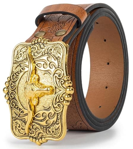 Mawjom Western Cowboy PU Leather Belt - Men Waist Strap Bull Decoration Floral Engraved for Jeans 25" to 38" Waist - Image 1
