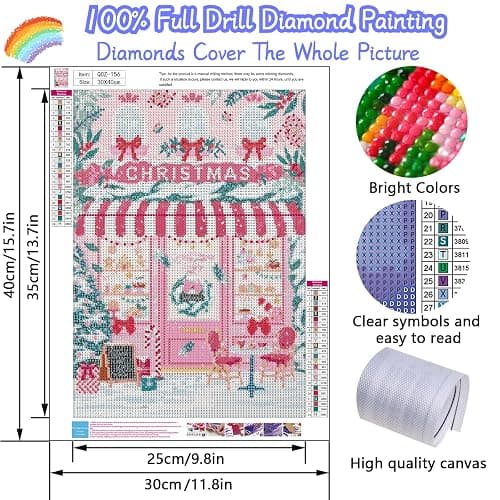 Pink Christmas Shop Diamond Art Kits for Adults, Diamond Painting Kits for Adults for Beginners, DIY Diamond Dots Art Kits, 5D Full Round Drill Gem Art Painting Kits for Home Wall Decor, 12x16 inch thumbnail 3