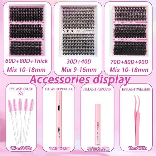 YlDUO Lashes Clusters Kit 7 style Mix Clusters Eyelashes Extensions 835Pcs C-Curl Volume Lashes Clusters Kit 9-18mm Wispy DIY Individual Fake Eyelash Extensions Kit DIY at Home Easily thumbnail 6