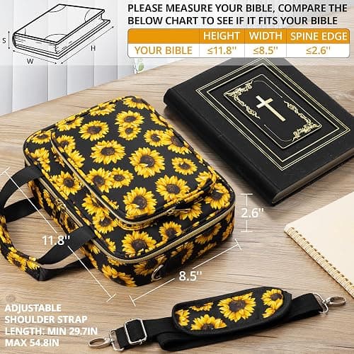 Bible Cover Case for Women, Large Bible Bag w/Shoulder Strap, Bible Study Supplies Journaling Kit Book Carrying Case with Pastel Highlighters 75 Tabs, Valentines Day Christian Gifts for Women Her Mom thumbnail 3