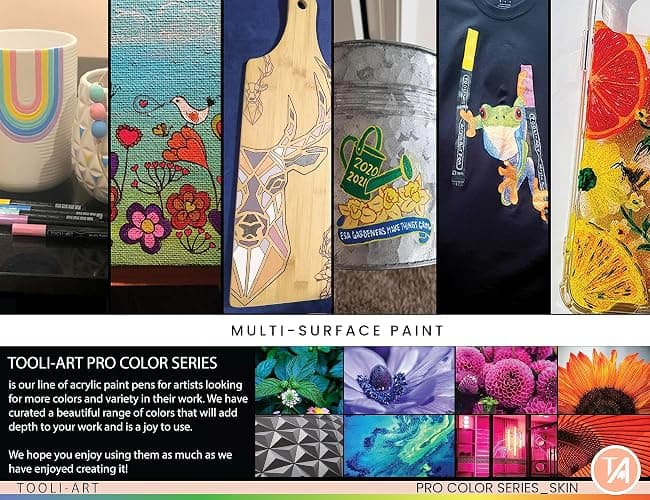 TOOLI-ART 22 Acrylic Paint Markers Paint Pens Pro Color Series Set 3mm Medium Tip for Rock Painting, Glass, Mugs, Wood, Metal, Glass Paint, Canvas, DIY. Non Toxic, Waterbased, Quick Drying (SKIN) thumbnail 9