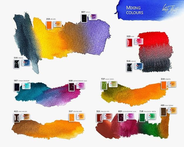 White Nights russische Künstler-Aquarellfarben im Set, 36 Farben in ganzen Näpfchen im Kunststoffkasten, hohe Brillanz und Leuchtkraft thumbnail 6