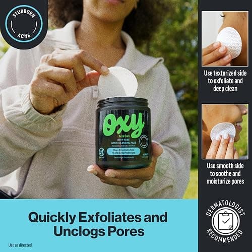 Oxy Deep Pore Acne Facial Cleansing Pads, Maximum Strength 2% Salicylic Acid Stubborn Acne Treatment, Fights Breakouts, Exfoliates, Unclogs Pores, Treats Blackheads, Dermatologist Recommended, 90 Pads thumbnail 4