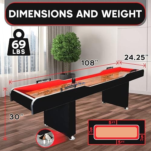 Shuffleboard Table, 9ft Poly Coated Surface, with Accessories, Abacus Style Scoring, Fast Puck Action Play, Indoor and Outdoor Portable Arcade Shuffle Board Game Table for Kids and Adults thumbnail 2