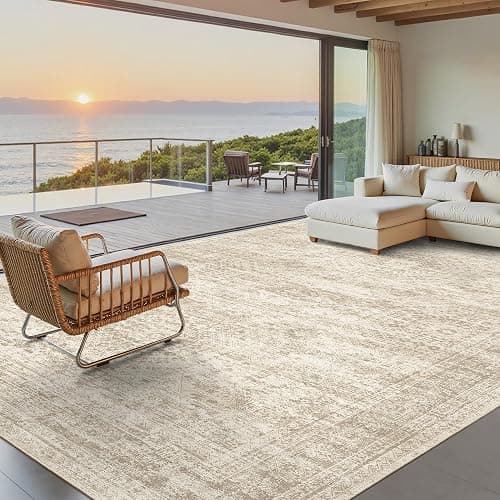 Soalmost Washable Area Rug 8x10, Large Soft Rugs for Living Room Vintage Beige Carpet 8x10 Area Rugs for Bedroom Dining Room Non-Slip Stain Resistant Under Table Rug thumbnail 2
