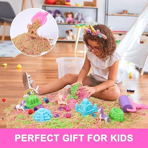 Carolart Unicorn Sensory bin, Unicorn Toy for Kids,Castle Moulds, Sand Art kit for Boys and Girl, Sensory Sand for Toddlers 3+……… thumbnail 6
