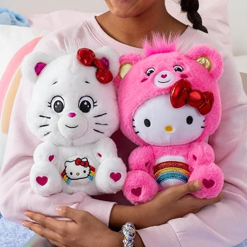 Care Bears Hello Kitty Loves Cheer Bear 10" Collectible Plush 2-Pack - Soft, Huggable Material! - Hello Kitty Loves Cheer Bear 10" Plush 2-pack thumbnail 4
