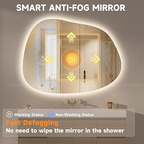 Hasipu Irregular Bathroom Vanity Mirror - 25"x19" LED Asymmetrica Mirror with Lights, Abstract Bathroom Mirrors with Backlit, Anti Fog, Memory Function，3 Colors and Dimmable Light,Horizontal/Vertical thumbnail 4