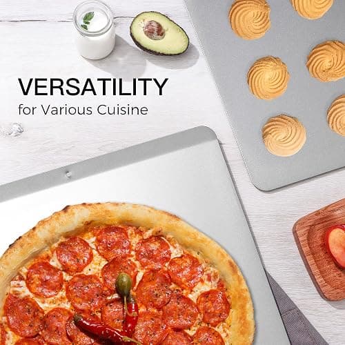 HONGBAKE 2 Pieces Large Flat Cookie Sheet No Edges, Nonstick Insulated Baking Pan, Commercial Oven Trays for Cooking, 16" X 14", Grey thumbnail 5