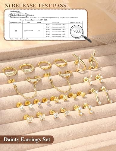Besteel Hypoallergenic Flat Back Earrings for Women - 14K Gold Plated Cartilage Earring Stacks 20G Surgical Stainless Steel Flatback Stud Hoop Earring Set Conch Tragus Helix Piercing Jewelry thumbnail 6