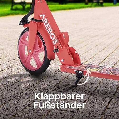 Arebos Cityroller Tretroller Scooter höhenverstellbar | klappbar | inkl. Traggurt | XXL Räder | Tritt-Bremse | für Kinder und Erwachsene | bis 100kg belastbar | Kickroller | Kickscooter thumbnail 9