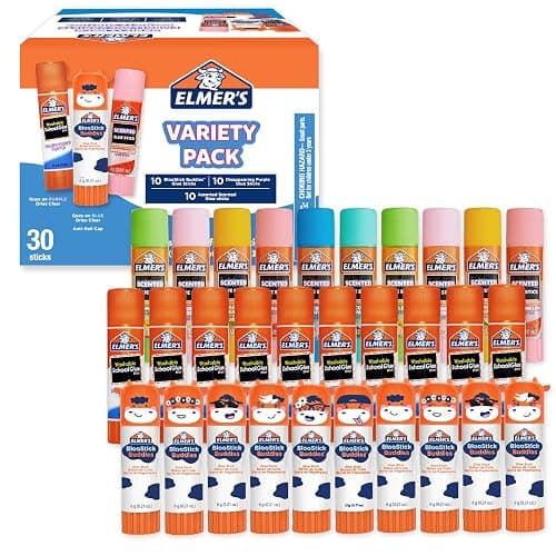 Elmer's Glue Sticks Variety Pack, Featuring BlooStick Buddies, Disappearing Purple, and Scented Glue Sticks, Assorted, 6 Grams, 30 Count - Arts & Crafts, Fun Classroom Supplies, #1 Teacher Brand - Image 1
