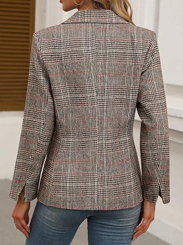 ELLEVEN Women's Lapel Collar Plaid 2 Button Boyfriend Blazer Suit Houndstooth Work Office Blazer Jacket thumbnail 3