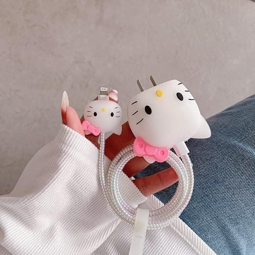 3D Cute Cartoon Wall Charger Protector Case - Compatible for Apple 20W USB-C Power Adapter and Lightning Cable No.01(4in1) thumbnail 5