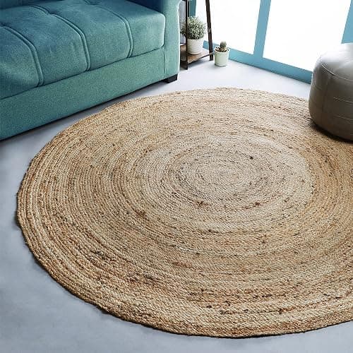 Hausattire Hand Woven Jute Braided Rug, 6’ Round – Natural, Reversible Boho Entry Area Rugs for Kitchen, Living Room I Farmhouse Decorative Floor Rug, 6 Feet Round - Image 1