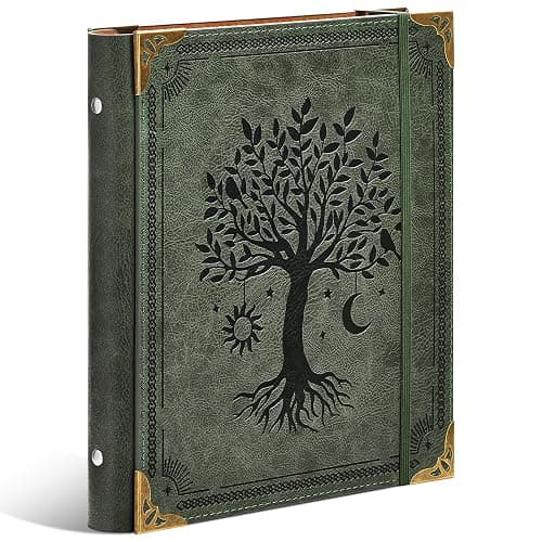 Ovesmusl PU Leather Mini 3 Ring Binder Fits 5.5" X 8.5" A5 Paper, 1 Inch Round Ring Binder Holds 200 Sheets, Notepad Paper Cover Loose Leaf Organizer, Green Tree of Life - Image 1