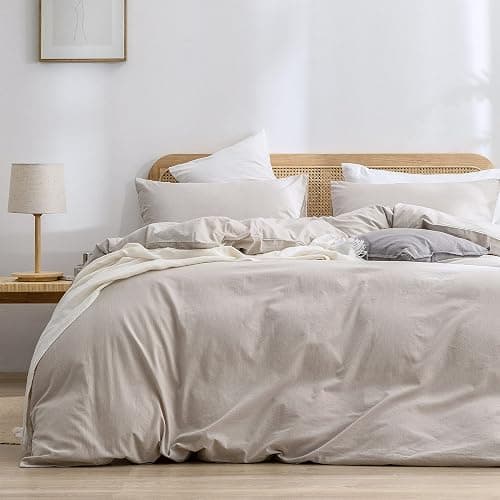 BESTOUCH Duvet Cover Set 100% Washed Cotton Linen Feel Super Soft Comfortable Chic Lightweight 3 PCs Home Bedding Set Solid Linen Grey Queen | Super Soft, Comfortable, Linen Feel, Lightweight, Chic, Solid, Home Bedding Set - Image 1