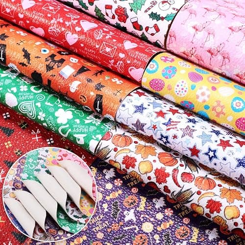 Weewooday 18 Pieces Christmas Faux Leather Sheets Thanksgiving Halloween Fabric Synthetic Leather Sheets for Holiday DIY Earrings Bows, 6. 3 x 8. 3 Inch thumbnail 3