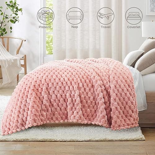 Whale Flotilla Fleece Throw Blanket for Couch or Bed, Luxury 3D Jacquard Super Soft Lightweight Summer Spring Blanket, Cozy Fluffy Plush Decorative Sofa Blankets, 50x60 Inch, Pink thumbnail 6